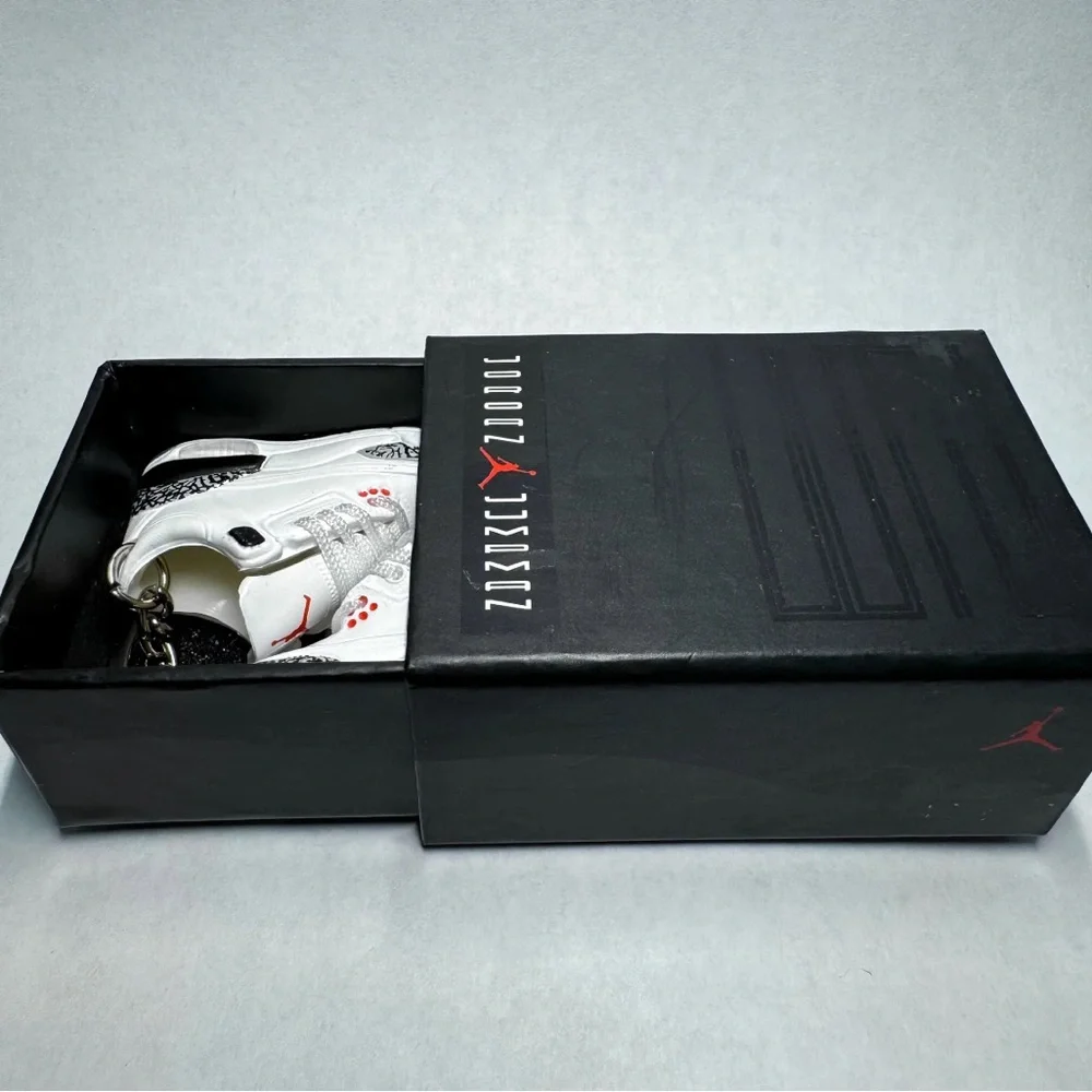 Air Jordan 3 Retro White Cement Reimagined Red Sneaker Keychain Pair Shoe Box 3D